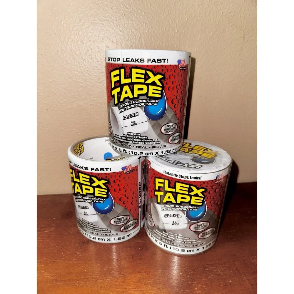 Flex‎ Seal Flex Tape 4 in. X 5 ft. Clear Waterproof Strong Rubberized - 3 Rolls